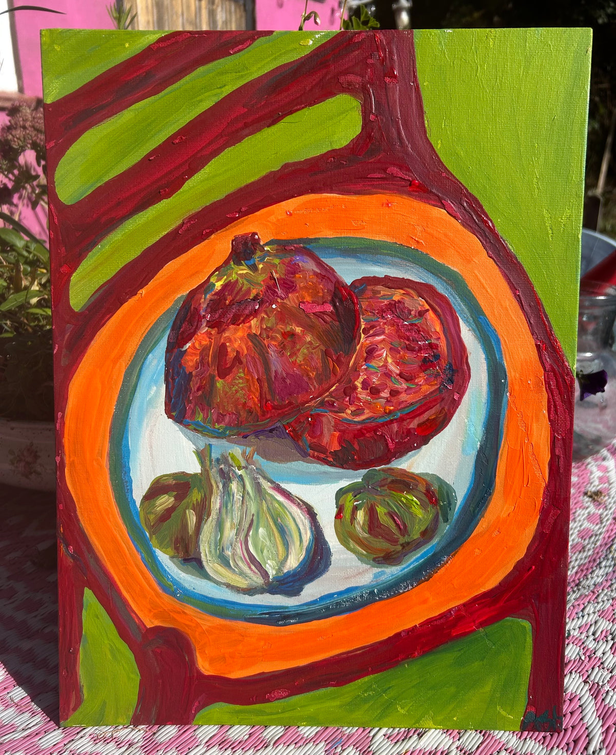 Pomegranate, Garlic, Tomato (from The Three Little Chairs Series) - Original Painting Unframed