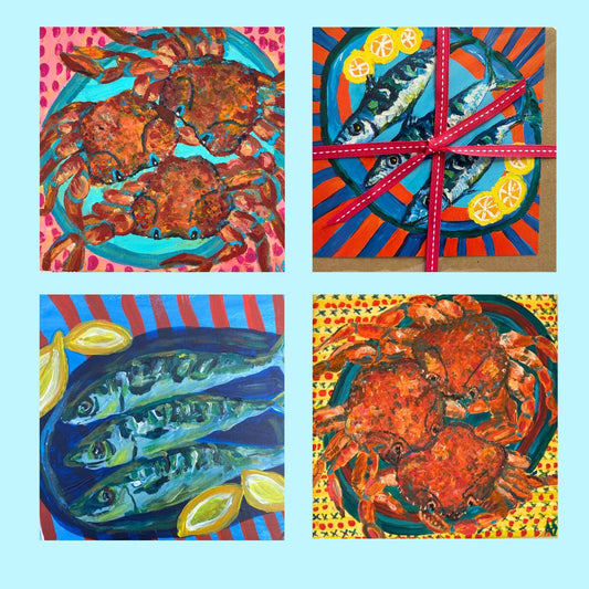 Mackerel & Crabs - Pack of 4 Cards