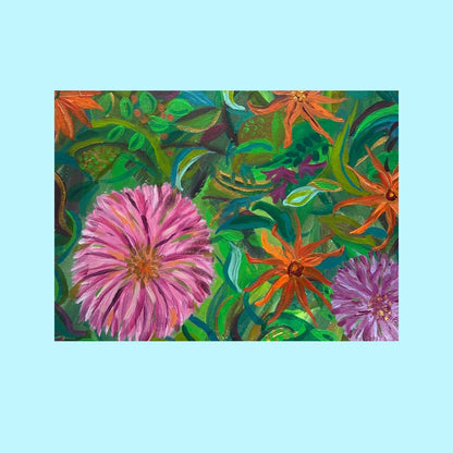 The Wild Dancing Dahlias - East Ruston Old Vicarage -Original Painting  Unframed