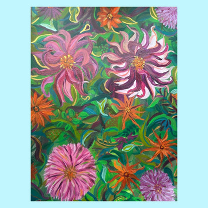 The Wild Dancing Dahlias - East Ruston Old Vicarage -Original Painting  Unframed
