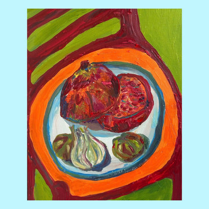 Pomegranate, Garlic, Tomato (from The Three Little Chairs Series) - Original Painting Unframed